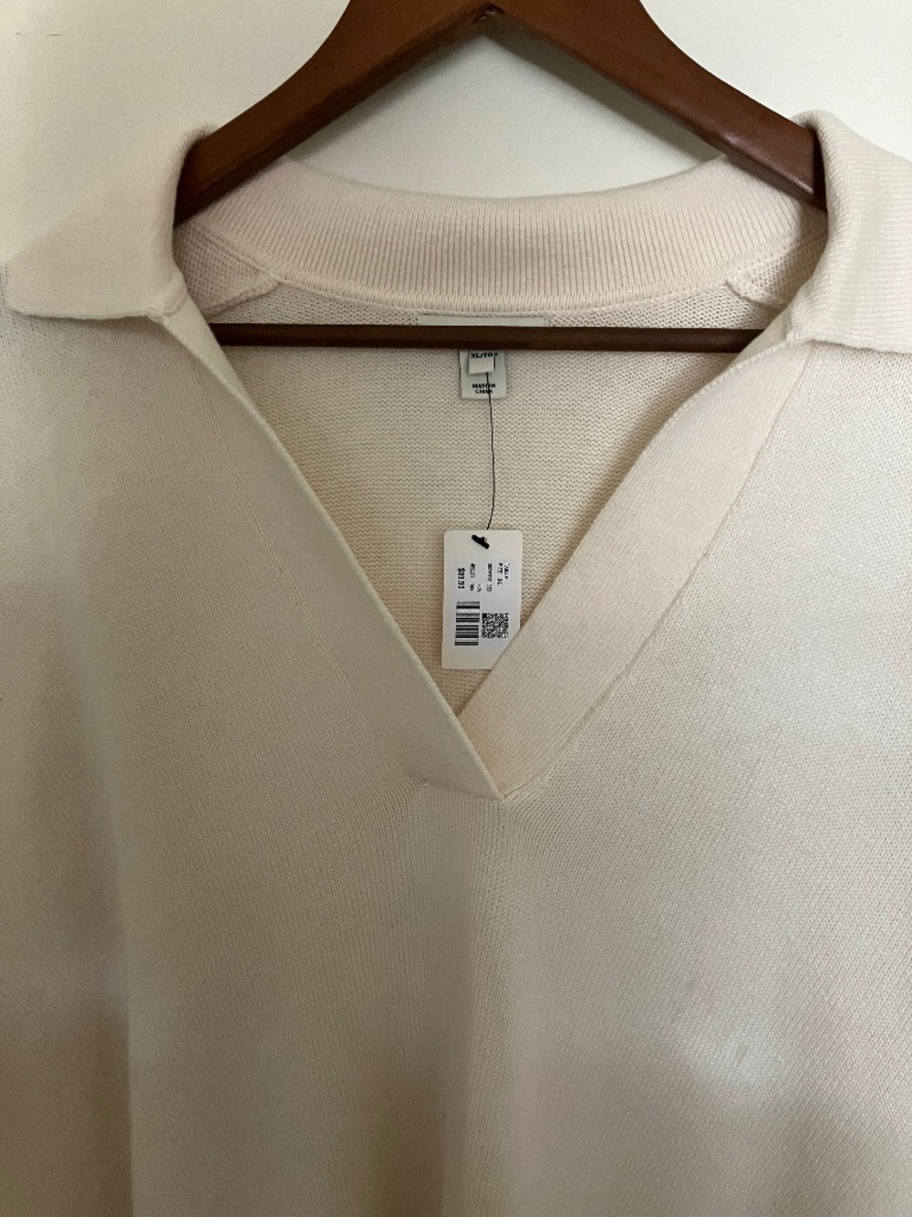 the RW&CO Wool-Blend Long-Sleeve Polo Sweater in cream/off-white